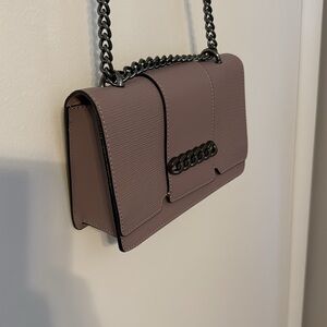 Dusty Rose Coated Leather Crossbody with chain detail